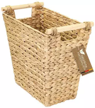 HMF Papierkorb B&uuml;ro mit Holzgriffen geflochten aus Wasserhyazinthe Trapez 36 x 19 x 33 cm