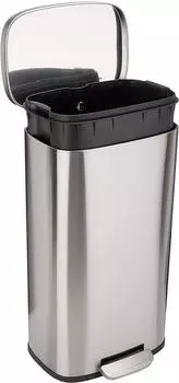 AmazonBasics Rechteckiger Küchen-Mülleimer mit Pedal, Sanftschließend, 30l, Satiniertes Nickel (GF43030L)