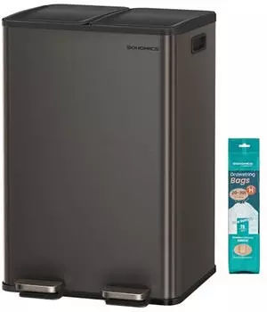 Songmics M&uuml;lleimer mit 2 F&auml;chern Soft-Close-Deckel 2x30L Edelstahl Schiefergrau (LTB741G01)
