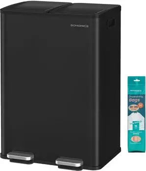 Songmics Tretm&uuml;lleimer 2 F&auml;cher Softclose-Deckel 2x30L Stahl Tintenschwarz (LTB741B02)