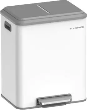 Songmics M&uuml;lltrennsystem 2 F&auml;cher 2x15L Stahl Softclose-Deckel, wolkenwei&szlig; (LTB544W02)