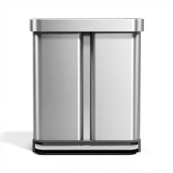Simplehuman Rechteckiger Doppelfach-Treteimer 58L (34/24), gebürsteter Edelstahl, grauer Kunststoffdeckel (CW2209)