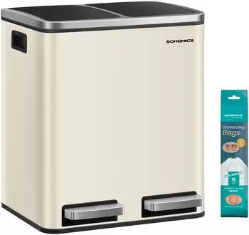 Songmics M&uuml;lltrennsystem 2 F&auml;cher 2x15L Softclose-Deckel sandbeige-tintenschwarz (LTB30A02)