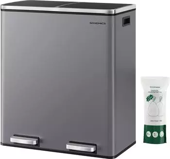 Songmics M&uuml;lltrennsystem Treteimer 2 F&auml;cher 2x30L Metall Softclose Schiefergrau (LTB060G01)