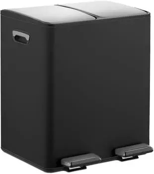 Relaxdays Küchen-Mülleimer 2 Fächer, 2x15l, schwarz/silber