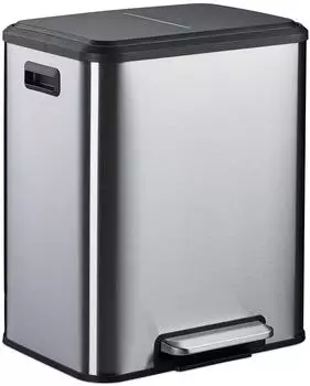 Relaxdays Treteimer mit Mülltrennsystem 2 Fächer 2x15L schwarz/silber (10051210_55)