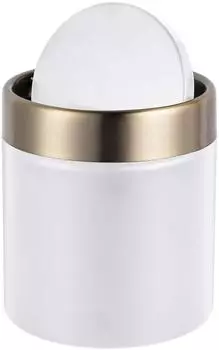 Relaxdays Mini Tischm&uuml;lleimer Metall 1,5L, wei&szlig;/gold