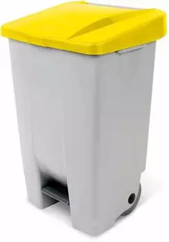 BRB Tretabfalleimer mit Rollen 80L, grau/gelb (Sunware_2700357)