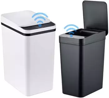 Relaxdays Sensor-M&uuml;lleimer 2er-Set 9L & 15L, wei&szlig;/schwarz