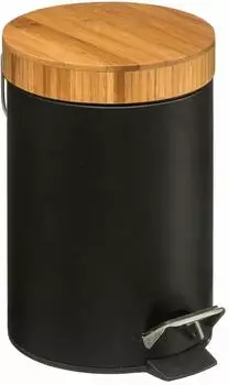 Paris Prix Naturéo Tretmülleimer 3L, Metall, Bambusdeckel, schwarz (FIVE23-140801N)