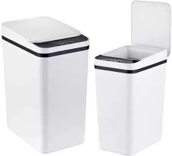 Relaxdays Sensor-M&uuml;lleimer 9L & 15L 2er-Set, wei&szlig;/schwarz, Kunststoff
