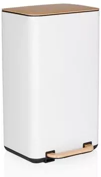 HJH Office CLEAN NATURA M&uuml;lleimer 30L eckig, Stahl/Bambus, creme/walnuss (741201)