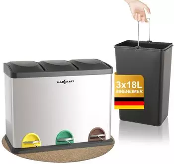 Maxcraft Tretabfalleimer 3-fach M&uuml;lltrennung Edelstahl 54L (43777302)