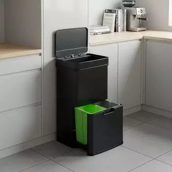 en.casa Venna Sensor-Mülleimer 3 Fächer, Edelstahl, schwarz, 62L