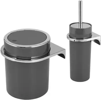 bremermann Bad-Set SAVONA 2-tlg., Kosmetikeimer 5,5L & WC-Garnitur, Wandmontage, grau