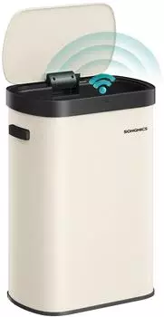 Songmics Sensor-Mülleimer 50L Softclose-Deckel, Stahl, creme