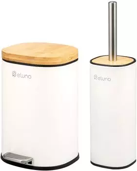 eluno Framura Badaccessoire-Set 2-tlg., Metall/Bambus, weiß (90034-V)