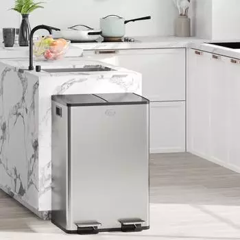 HomCom Mülleimer 2x28L Mülltrennsystem Edelstahl Softclose (36x67.6x45.8cm)