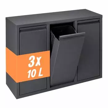 Relaxdays M&uuml;lltrennsystem 3 F&auml;cher 3x10l, Metall, anthrazit