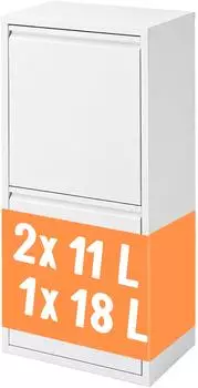 Relaxdays M&uuml;lltrennsystem 3 F&auml;cher 40l, Metall, wei&szlig;, Wand/Standfu&szlig;