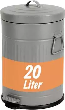 Relaxdays Tretmülleimer Retro-Design 20l, Metall/Kunststoff, grau, Soft Close