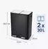 Relaxdays Mülleimer 2 Fächer 2x30l Softclose Edelstahl, schwarz-silber