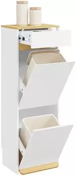 SoBuy M&uuml;llschrank mit Fu&szlig;pedal, Schublade & 2 F&auml;chern, wei&szlig; (FSB112-WN)