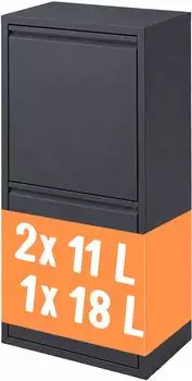 Relaxdays M&uuml;lleimer 3 F&auml;cher 40l, Metall, anthrazit (41x93x25cm)