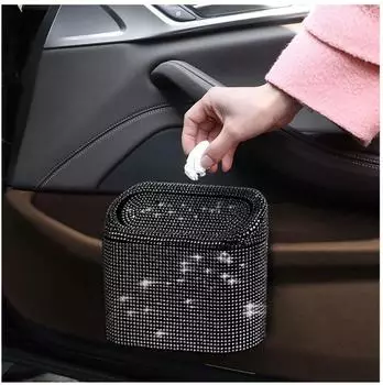 LuxusKollektion Mini-M&uuml;lleimer Auto mit Deckel, Strass, auslaufsicher, schwarz