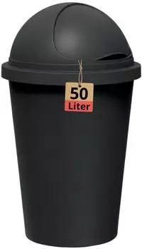 BigDean Abfalleimer schwarz 50L mit Schiebedeckel, &Oslash;25cm