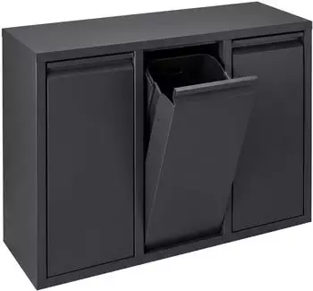 Relaxdays M&uuml;lleimer M&uuml;lltrennsystem 3 F&auml;cher, 3x10l, schwarz, Metall/Kunststoff