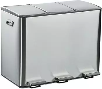 Relaxdays Mülleimer mit Mülltrennsystem, 3 Fächer, 3x15L, schwarz/silber
