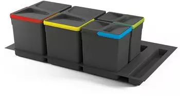 Emuca Recycle Küchenschubladen-Mülleimer-Set 2x15L+2x7L, Modul 900mm, anthrazitgrauer Kunststoff