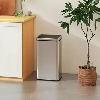HomCom Sensor-Mülleimer 50L mit Soft-Close-Deckel, silber