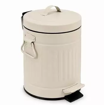 Relaxdays Kosmetikeimer Retro 3L mit Absenkautomatik, beige, Metall
