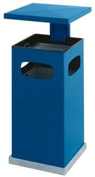 Certeo Abfallsammler für außen mit Aschereinsatz und Schutzdach - Behälterinhalt ca. 38 l - enzianblau