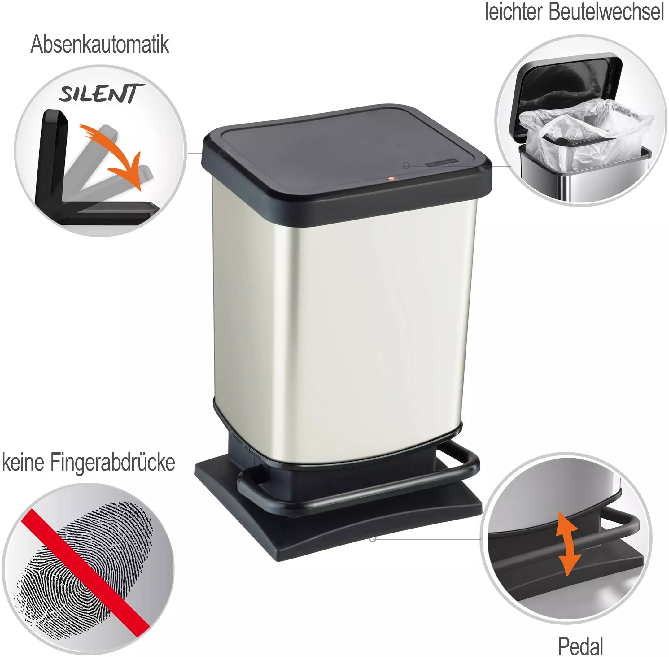 Rotho Paso Treteimer (20 L) weiß 1754011007 Küchen-Mülleimer