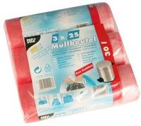 Hygiene Artikel 75 M&uuml;llbeutel zum Zuziehen, HDPE 30l 70 cm x 55 cm rot