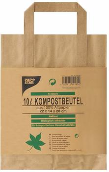 Papstar Kompostbeutel aus Papier mit Henkel 10 l 28 cm x 22 cm x 14 cm braun \"bedruckt\", 20 x 15 St&uuml;ck