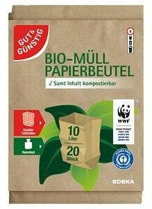Gut & Günstig Abfalltüten Papiertüten Biomüll Beutel 40 x Papier 10 L Bio