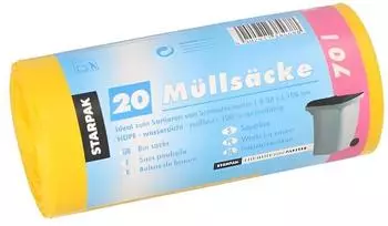 Starpak M&uuml;lls&auml;cke HDPE 70l, 100x58cm, gelb, 23my, 500 St&uuml;ck (90461)