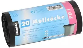 Starpak M&uuml;lls&auml;cke HDPE 70l, 100x58cm, schwarz, 23my, 500 St&uuml;ck (90464)