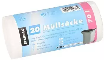 Starpak M&uuml;lls&auml;cke HDPE 70l 100x58cm wei&szlig; 23my, 500 St&uuml;ck (4002911775400)