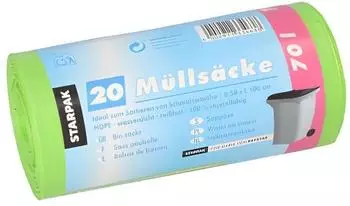 Starpak Müllsäcke HDPE 70l, 100x58cm, grün, 23my, 500 Stück (90459)