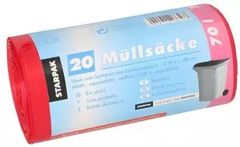 Starpak M&uuml;lls&auml;cke HDPE 70l, 100x58cm, rot, 23my, 500 St&uuml;ck (90460)