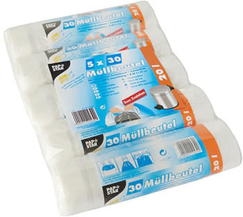 Papstar 750 Müllbeutel zum Zuziehen, HDPE 20 l 55 cm x 48 cm transparent
