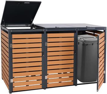 Mendler Mülltonnenverkleidung HWC-K14 3 x 240 Liter 119 x 205 x 84 cm Metall/WPC Teak-Optik