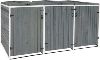Mendler Mülltonnenverkleidung HWC-H74 3 x 240 Liter grau-weiß