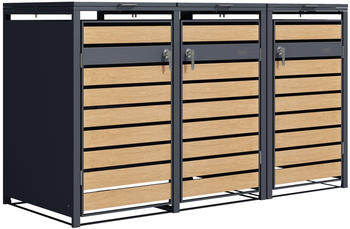 AXI Lucas 3 M&uuml;lltonnenbox mit Deckel 720 L Holzoptik / Metall natur