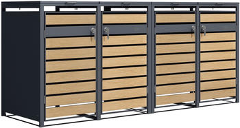 AXI Lucas 4 Mülltonnenbox mit Deckel 960 L Holzoptik / Metall natur